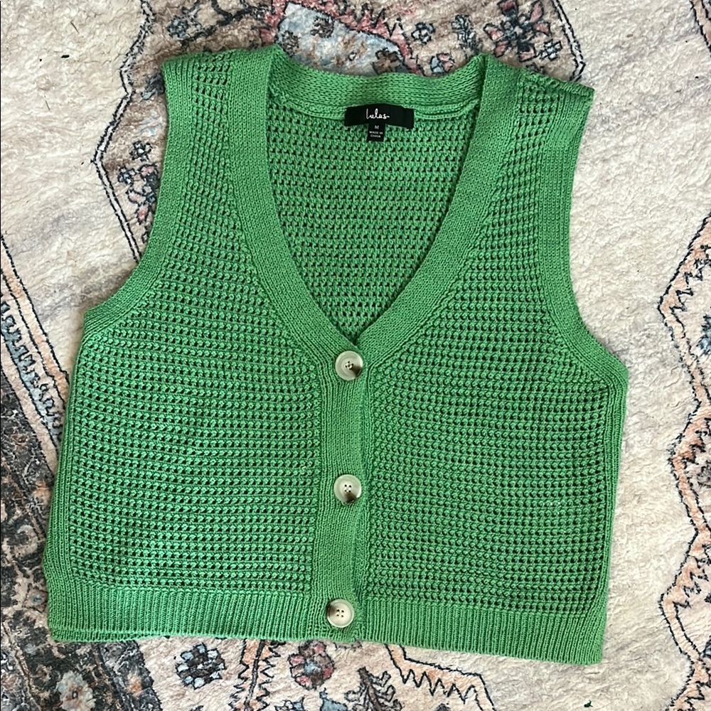 Lulu's Green Knit V Neck Sweater Vest M NWOT